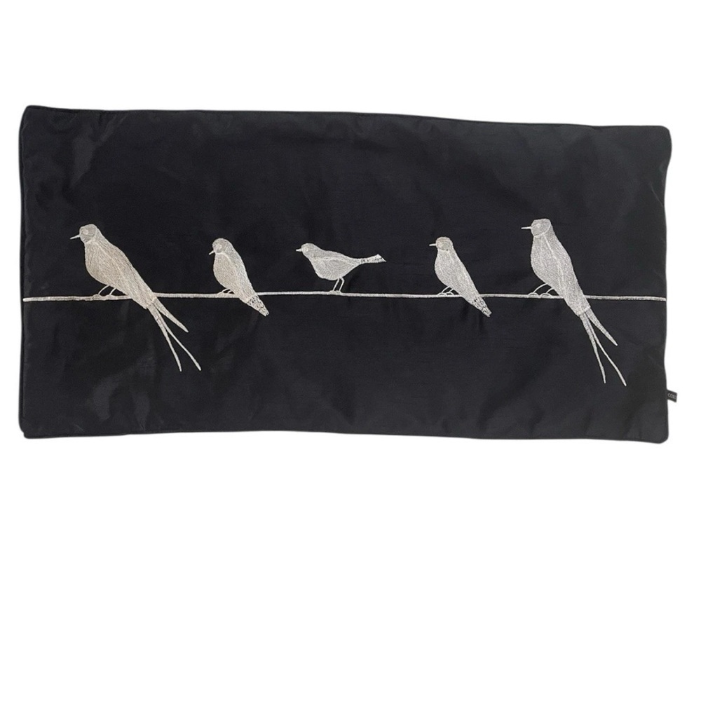 Rodeo Home Rectangle Decorative Pillow Case Black Embroidered Birds 26” x 13”